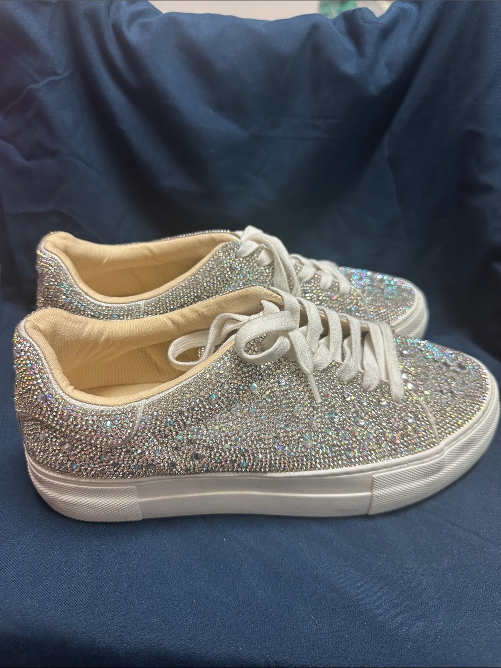Betsey Johnson Silver Crystal Lace-Up Platform Sneakers